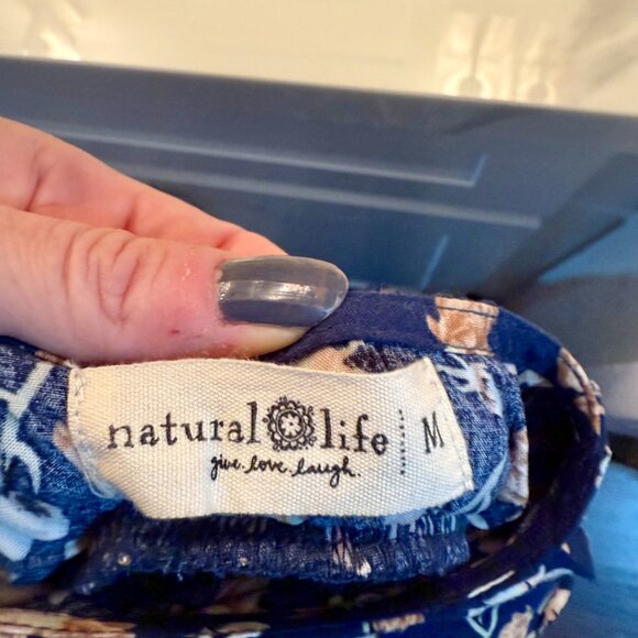 Natural Life Golden Eye Wide-Leg Jumpsuit- Navy Tan Floral Medium - Picture 6 of 6